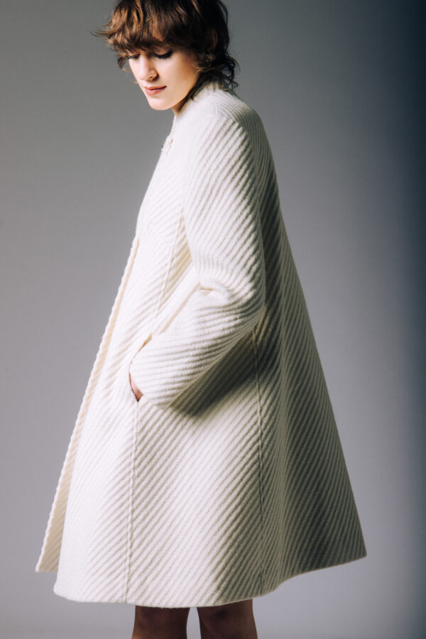 Wool White A-Line Coat