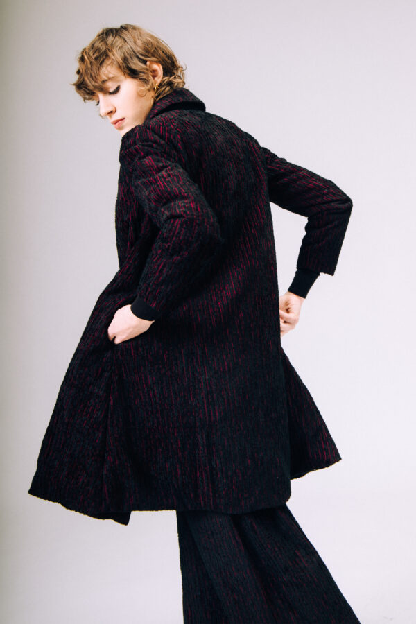 Burgundy and Black A-Line Coat